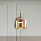 Marisol Retro LED Pendelleuchte Gold Bernstein Glas Schlafzimmer
