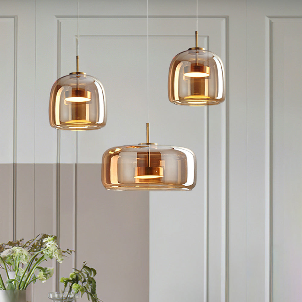 Marisol Retro LED Pendelleuchte Gold Bernstein Glas Schlafzimmer
