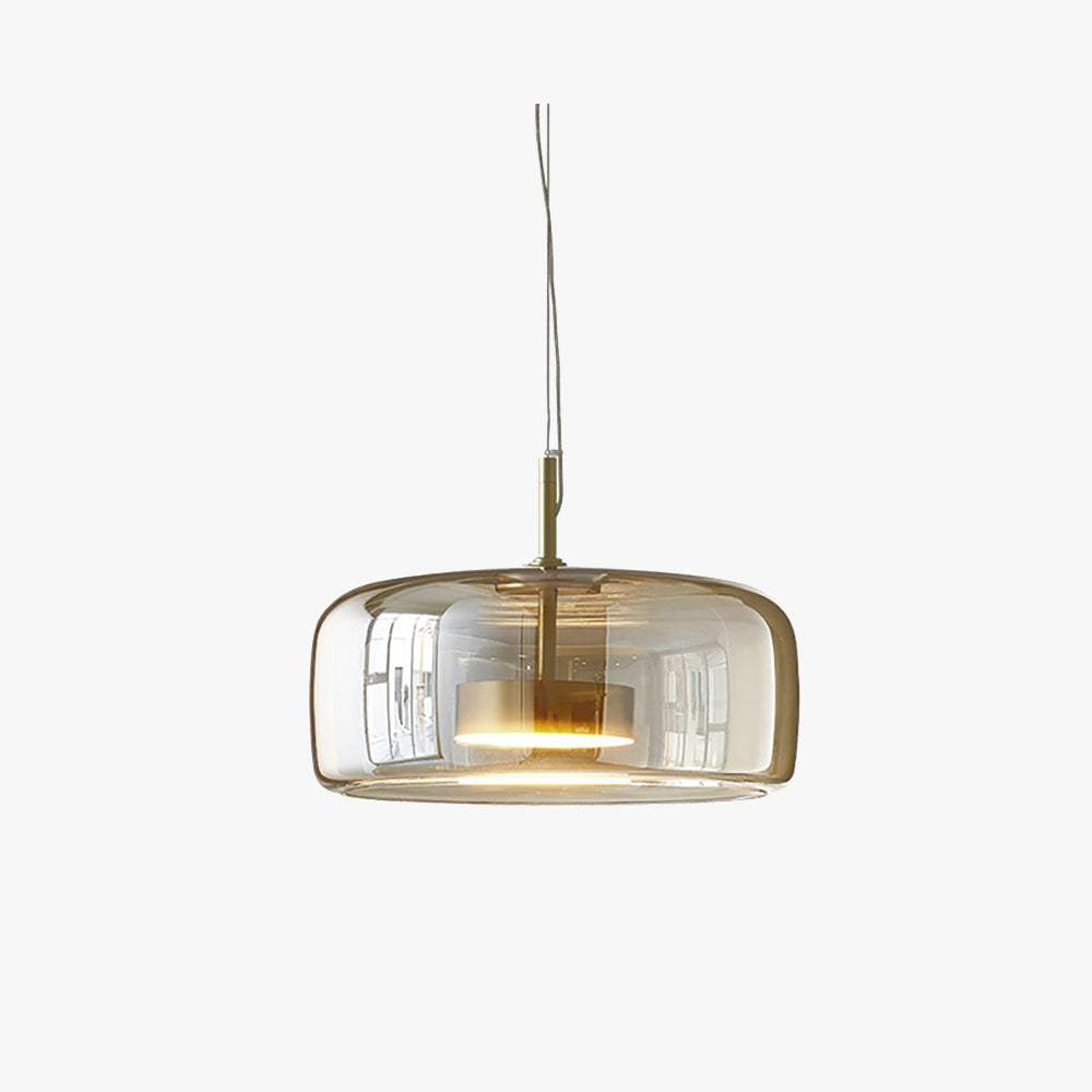 Solara Retro LED Pendant Light in Gold Metal Amber Glass