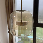Marisol Retro LED Pendelleuchte Gold Bernstein Glas Schlafzimmer
