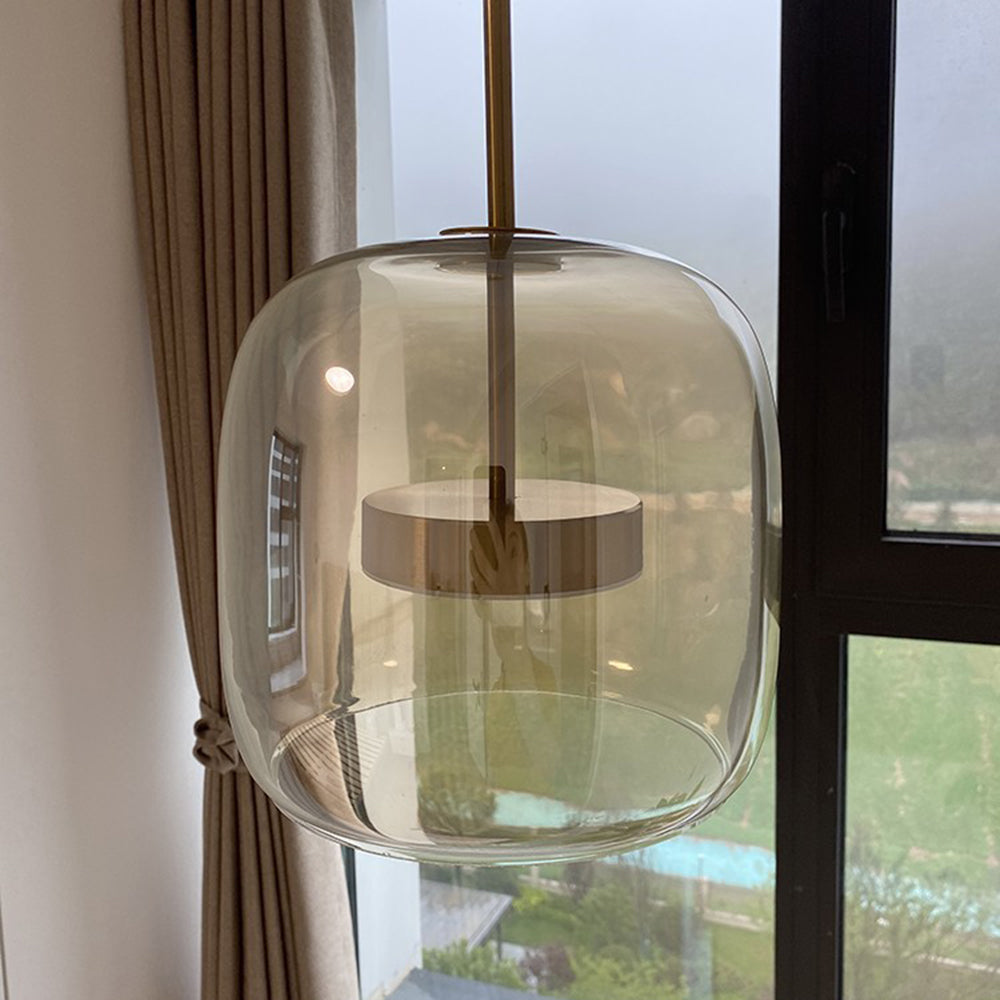 Marisol Retro LED Pendelleuchte Gold Bernstein Glas Schlafzimmer