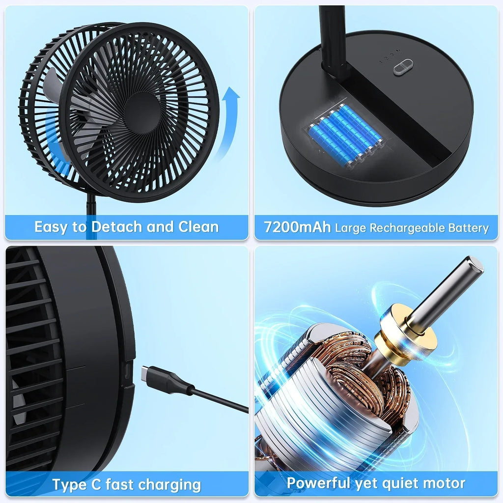 Rechargeable Collapsible Floor Fan With Remote, 4 Speeds, Ultra Quiet ...