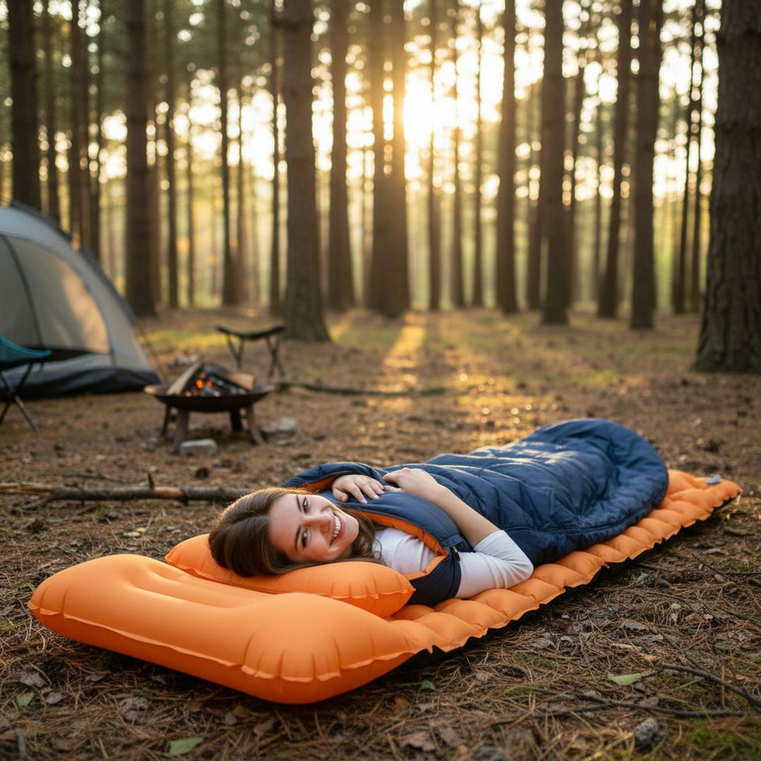 Saltea ultraușoară de camping cu pernă integrată pentru somn compact în aer liber