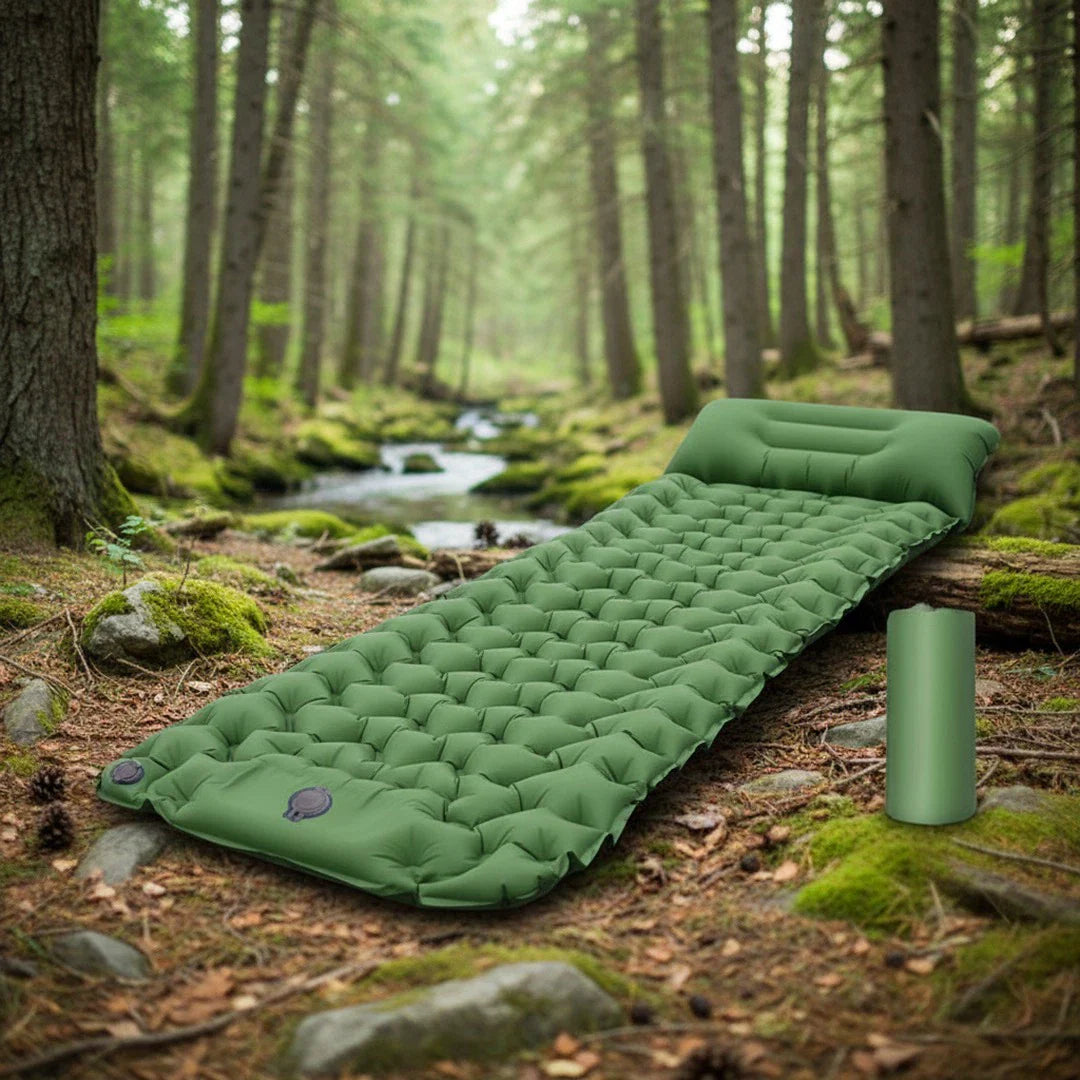 Saltea ultraușoară de camping cu pernă integrată pentru somn compact în aer liber
