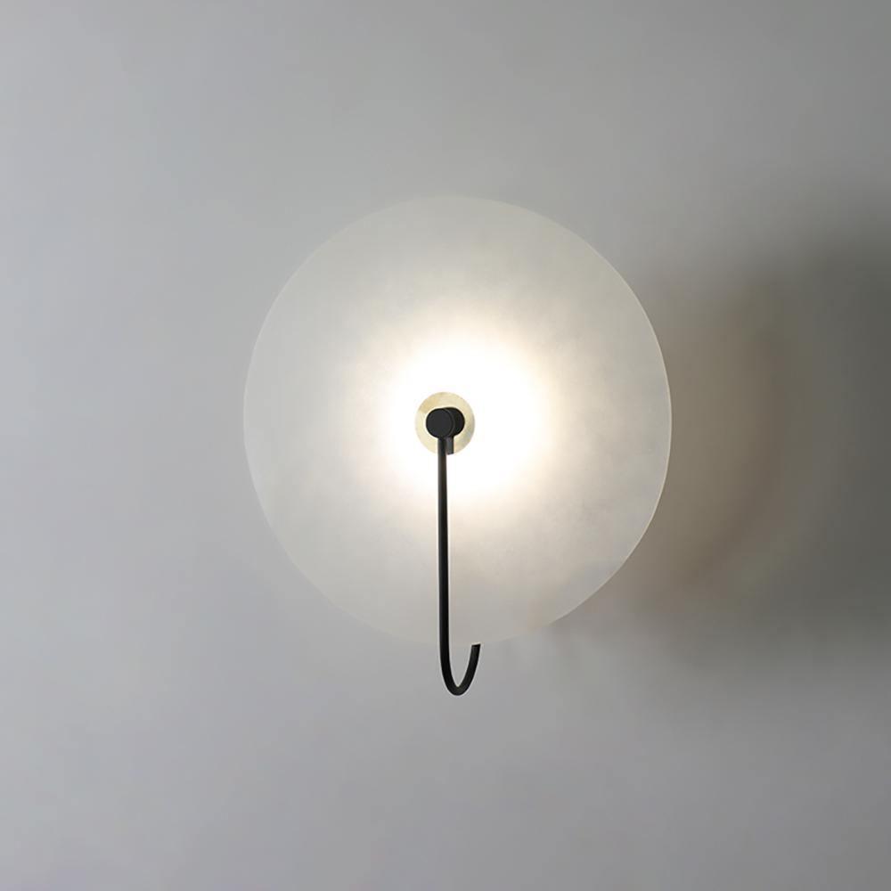 CelesteLume Alabaster LED Disc Sconce with Black Arm