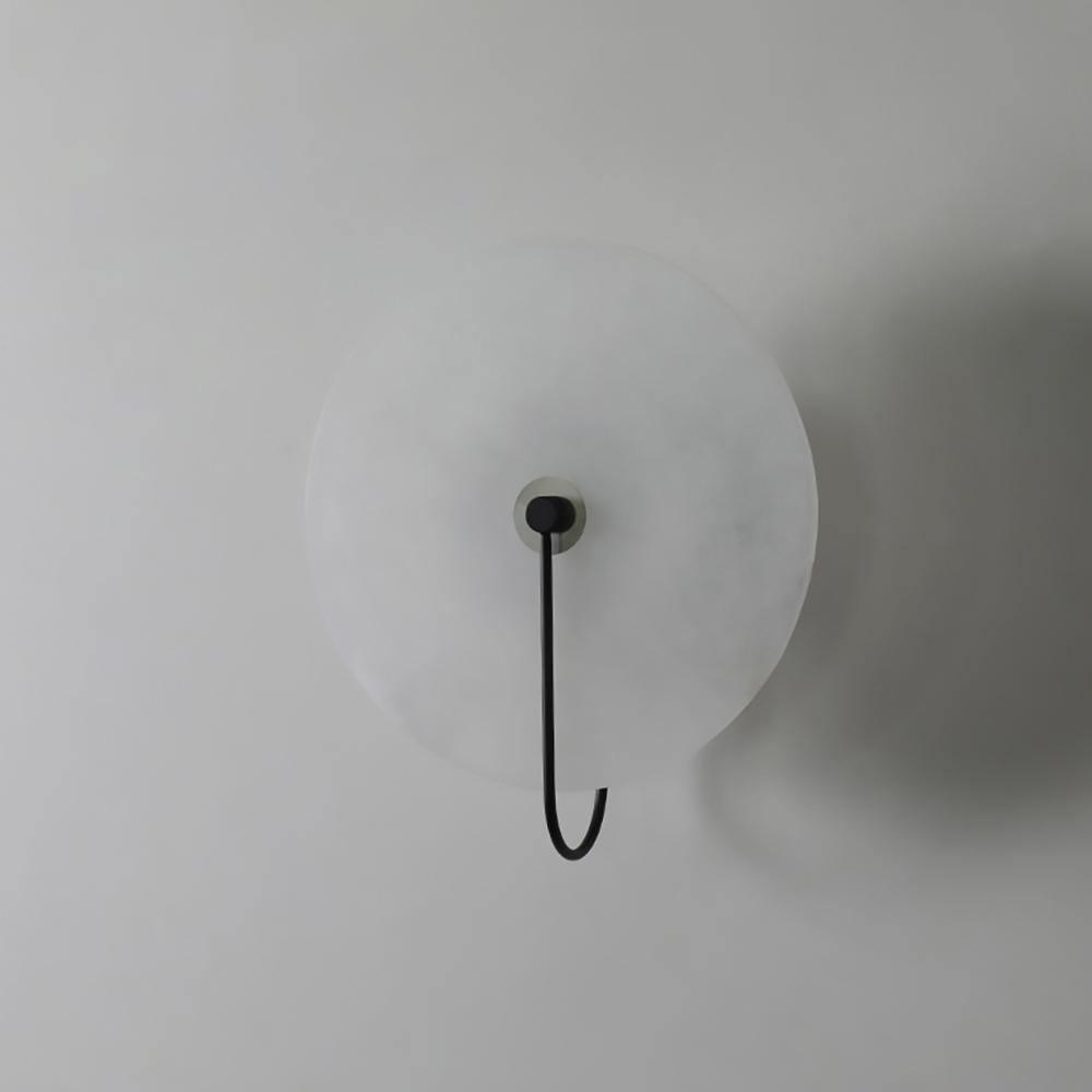 CelesteLume Alabaster LED Disc Sconce with Black Arm