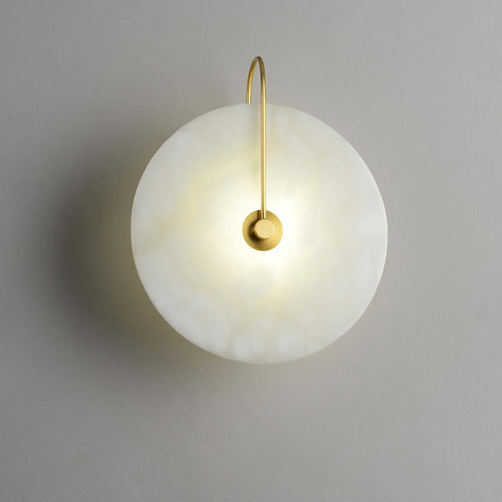 CelesteLume Alabaster LED Disc Sconce with Black Arm