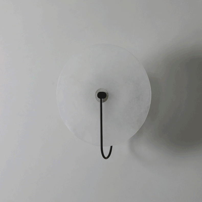 CelesteLume Alabaster LED Disc Sconce with Black Arm