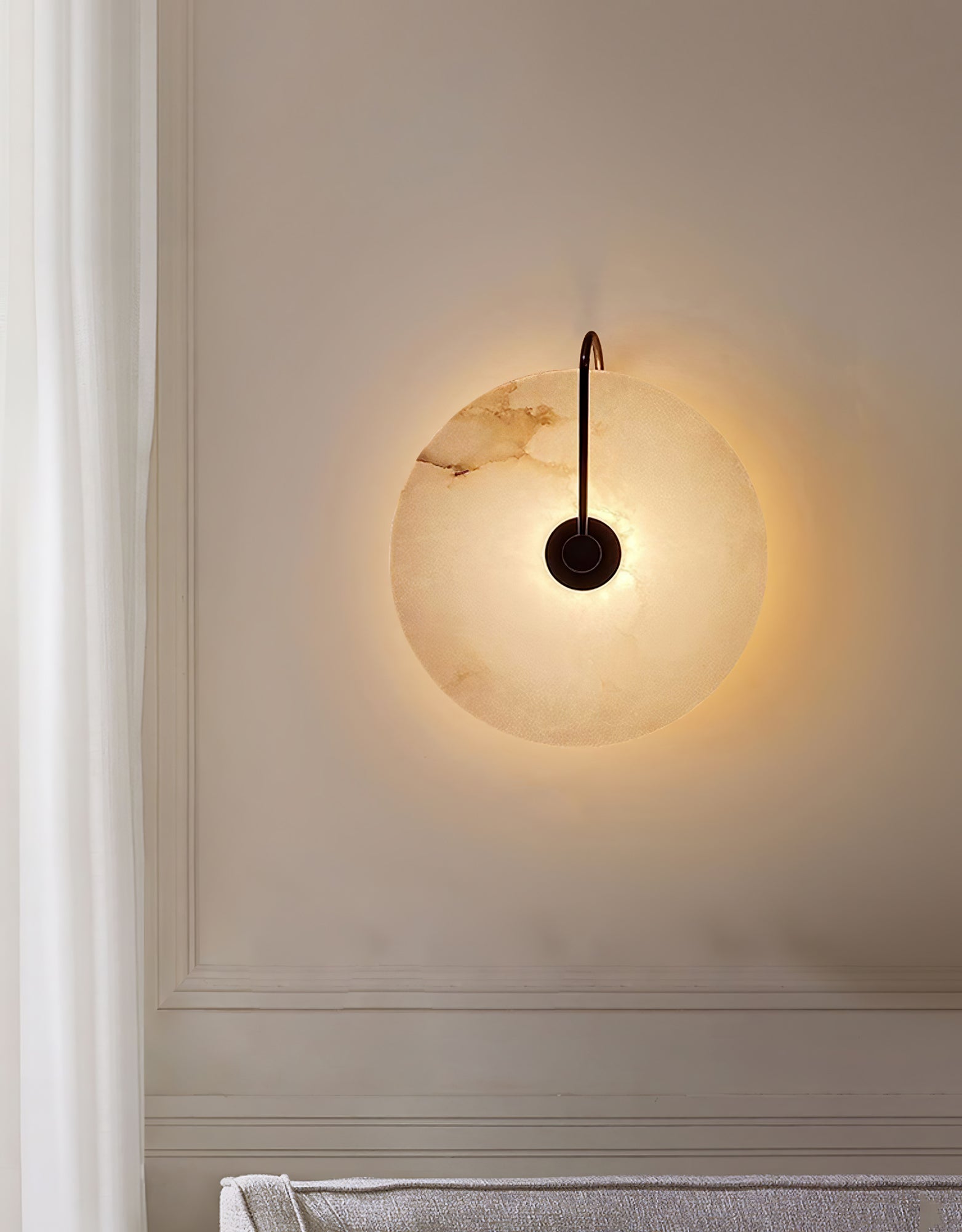 CelesteLume Alabaster LED Disc Sconce with Black Arm