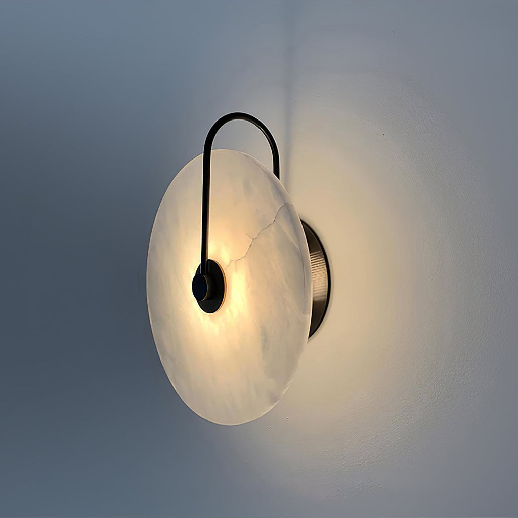 CelesteLume Alabaster LED Disc Sconce with Black Arm