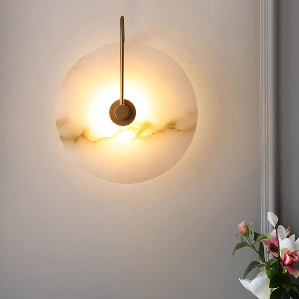 CelesteLume Alabaster LED Disc Sconce with Black Arm