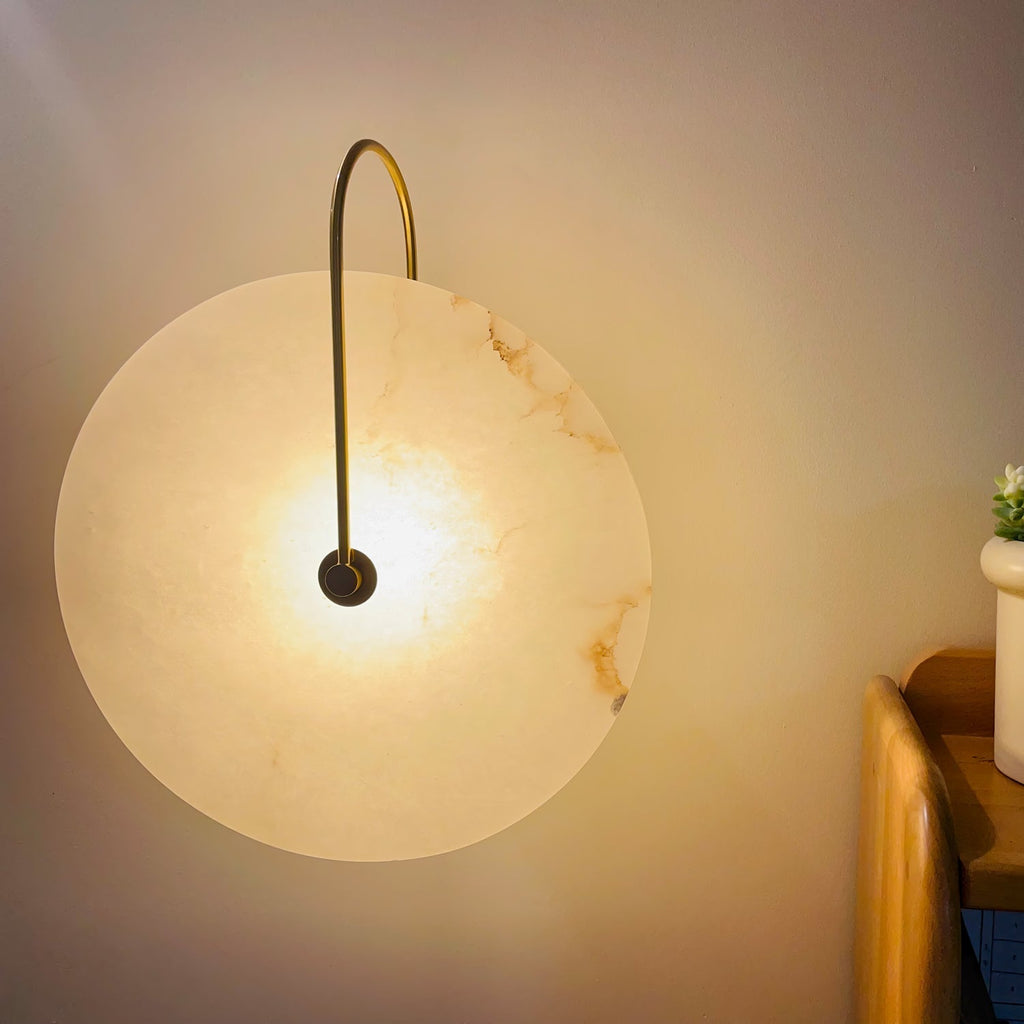 CelesteLume Alabaster LED Disc Sconce with Black Arm
