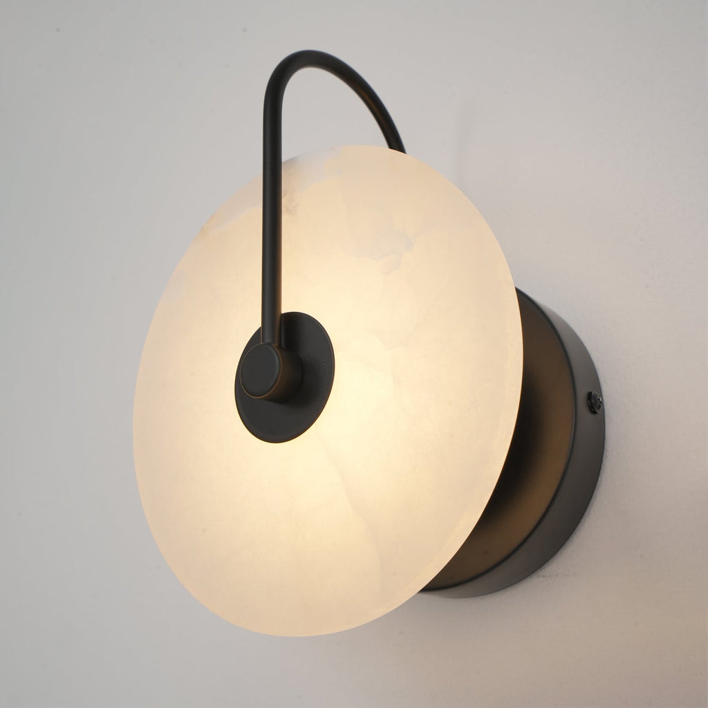 CelesteLume Alabaster LED Disc Sconce with Black Arm