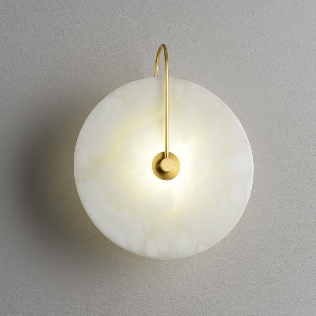 CelesteLume Alabaster LED Disc Sconce with Black Arm