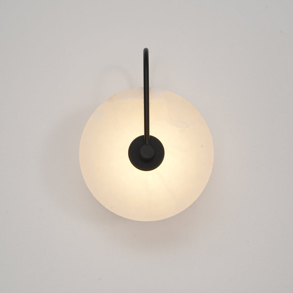 CelesteLume Alabaster LED Disc Sconce with Black Arm