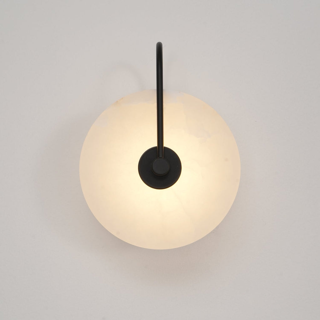 CelesteLume Alabaster LED Disc Sconce with Black Arm