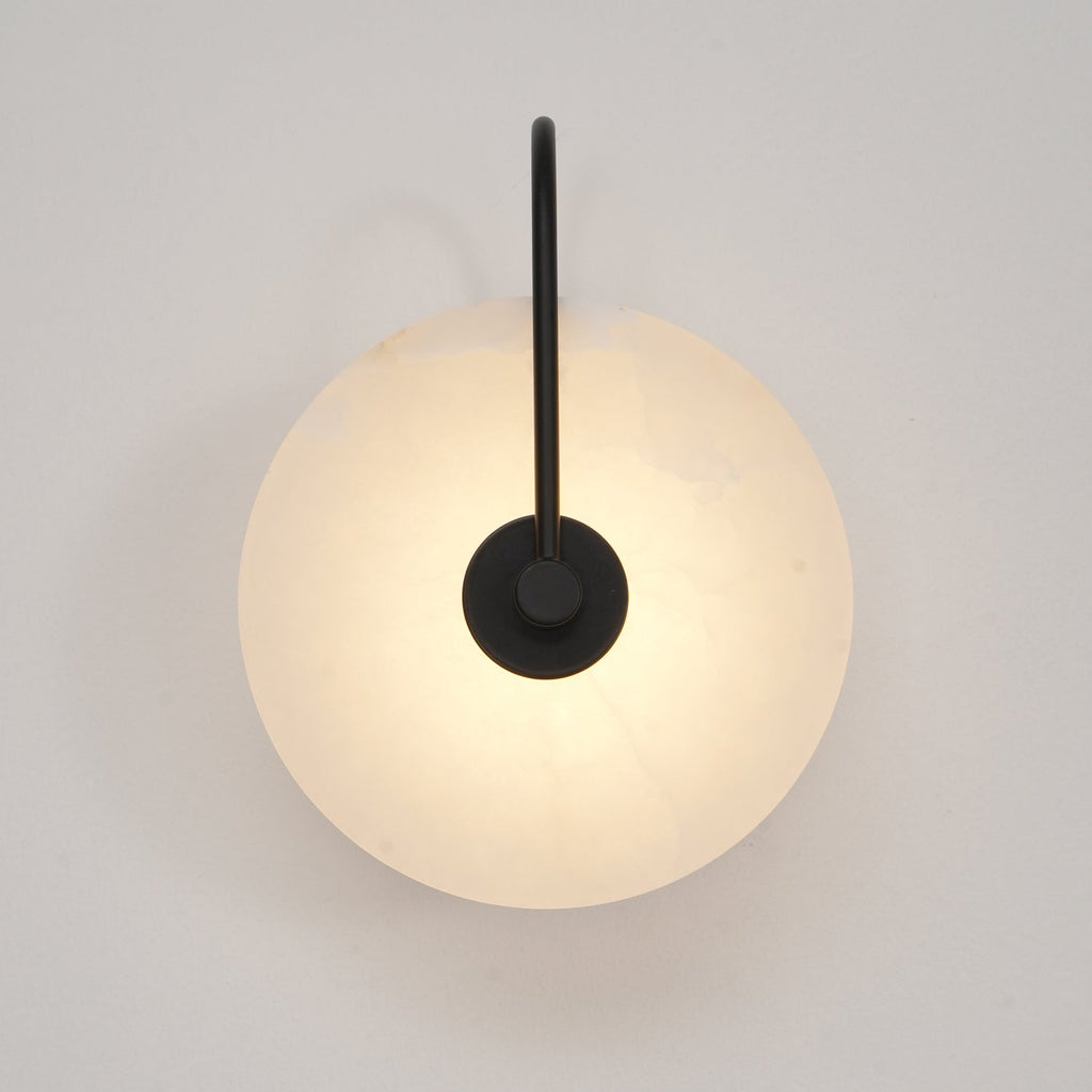 CelesteLume Alabaster LED Disc Sconce with Black Arm