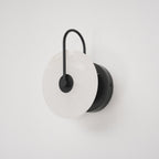 CelesteLume Alabaster LED Disc Sconce with Black Arm