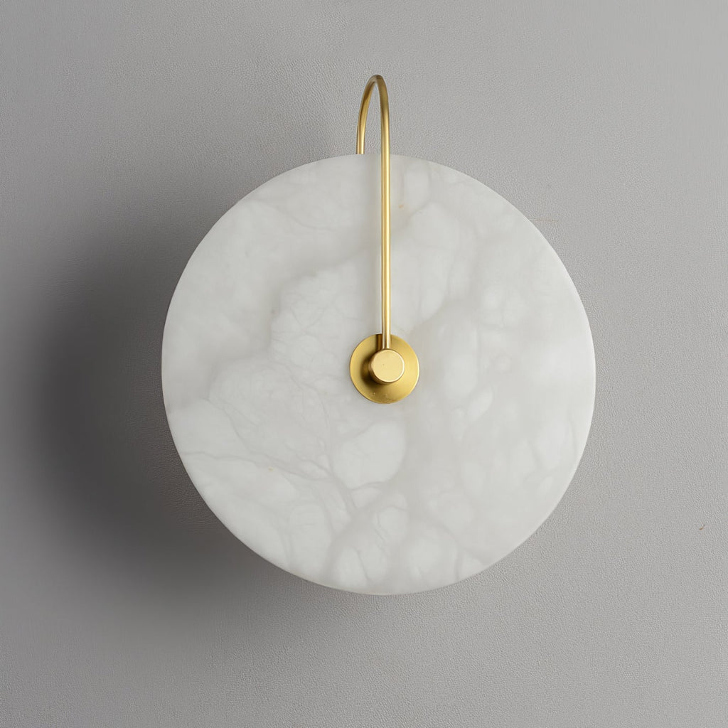CelesteLume Alabaster LED Disc Sconce with Black Arm