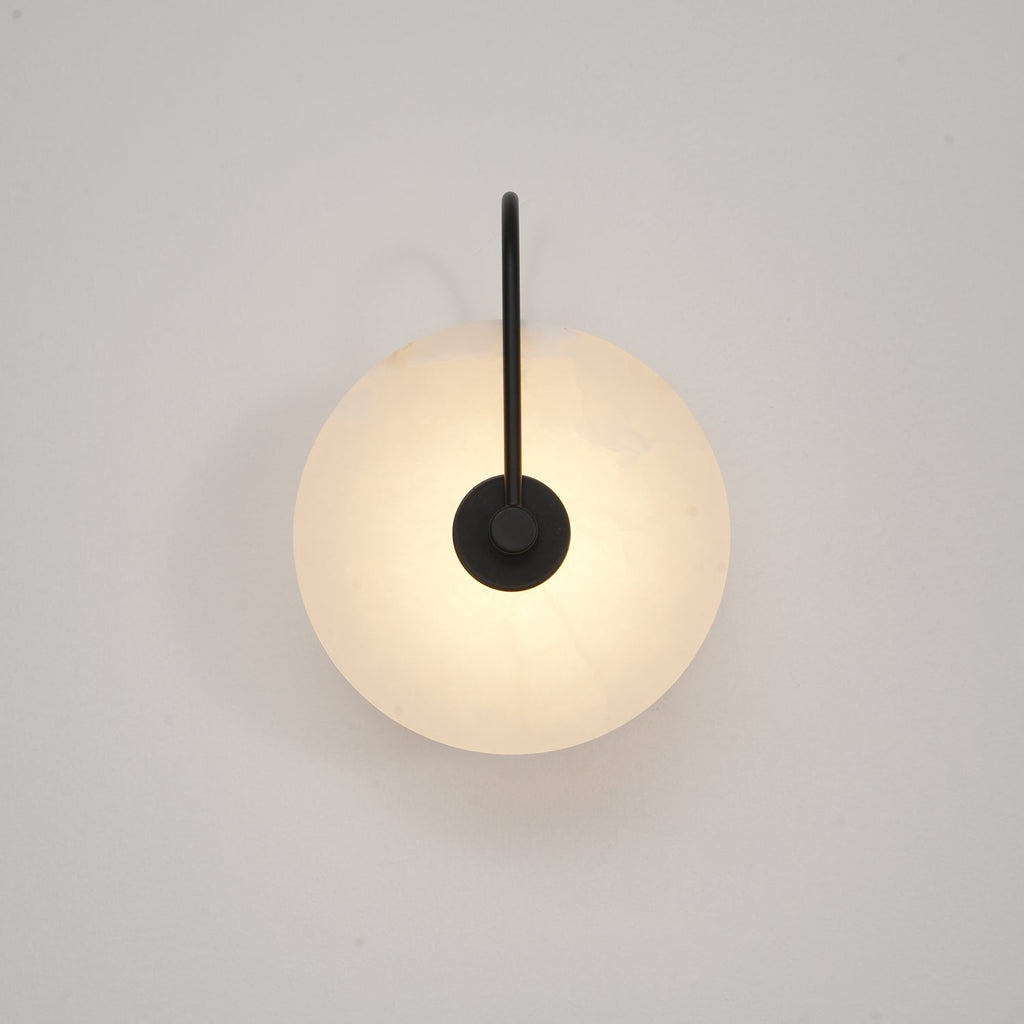 CelesteLume Alabaster LED Disc Sconce with Black Arm