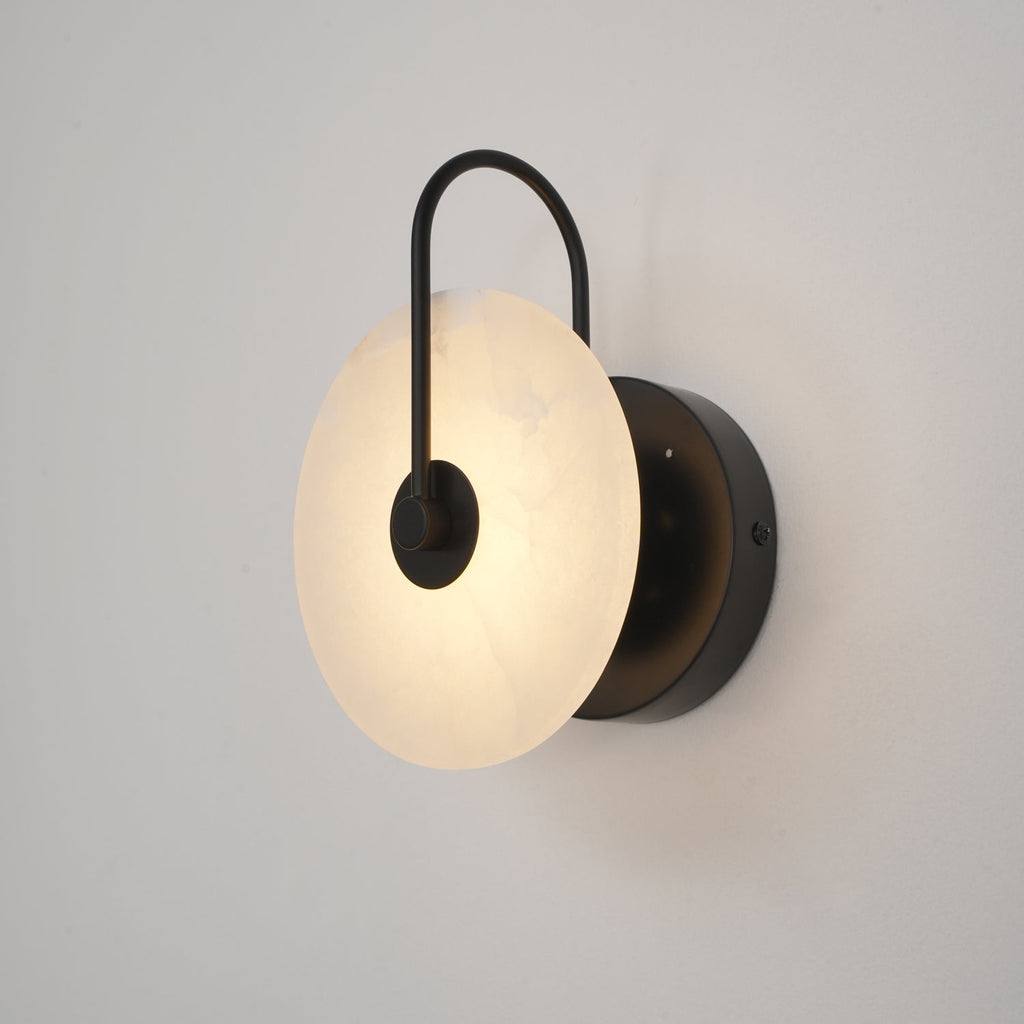 CelesteLume Alabaster LED Disc Sconce with Black Arm