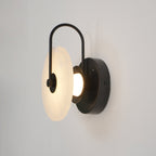 CelesteLume Alabaster LED Disc Sconce with Black Arm