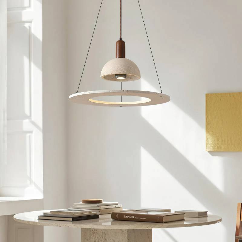 Lustre suspendu moderne en travertin avec lustre en pierre de créateur pour salles à manger et salons