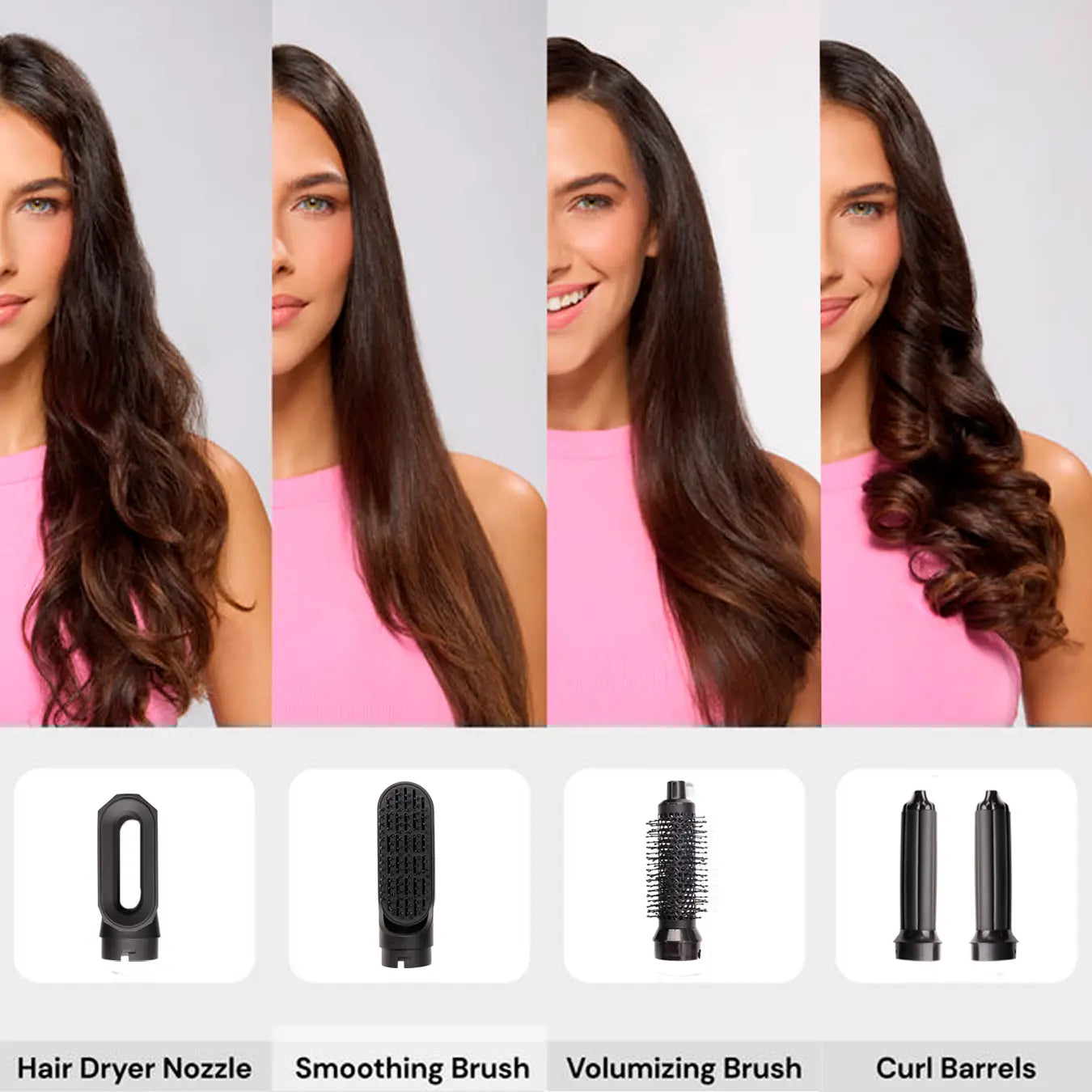 Five-Attachment Hair Dryer Styler For Drying, Smoothing, Curling And Volume