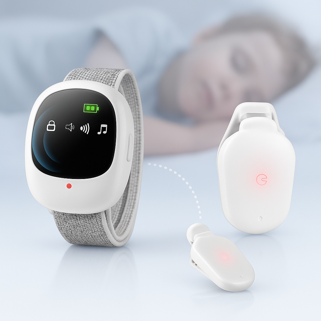 子供の夜間の濡れを感知する振動起動付きワイヤレスクリップオンおしっこセンサー