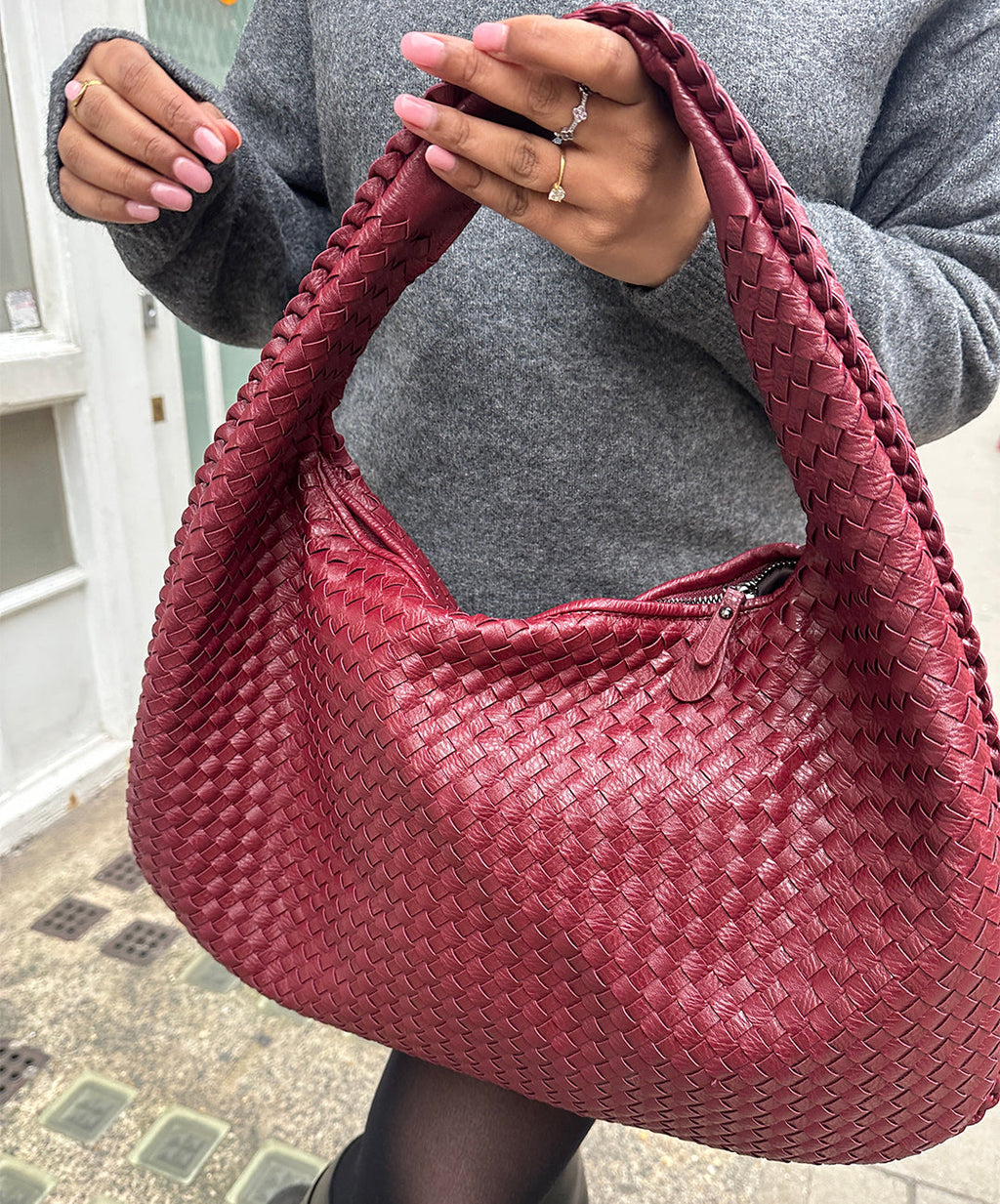 ElyraNova Bolsa Hobo de Pele Vegan Crimson com 47x32x21cm