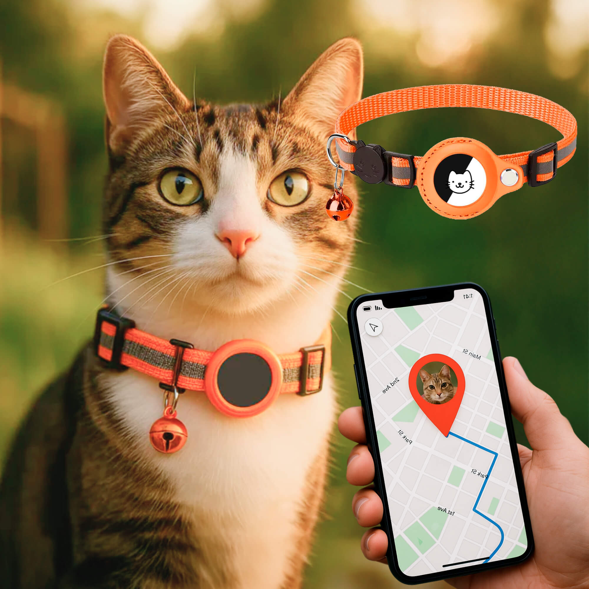 Collare GPS per Gatti Riflettente a Rilascio Rapido per Visibilità