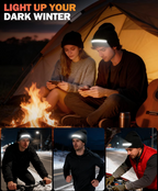 Topi beanie LED dengan lampu kepala terbina dalam dan lampu boleh dicas semula melalui USB-C