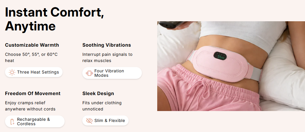 Cordless Period Heat Pad With Vibration And Three Temperature Settings