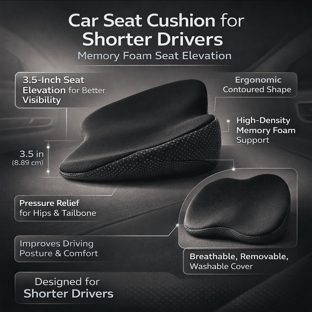3.5 Inch Lift Memory Foam Car Cushion For Shorter Drivers