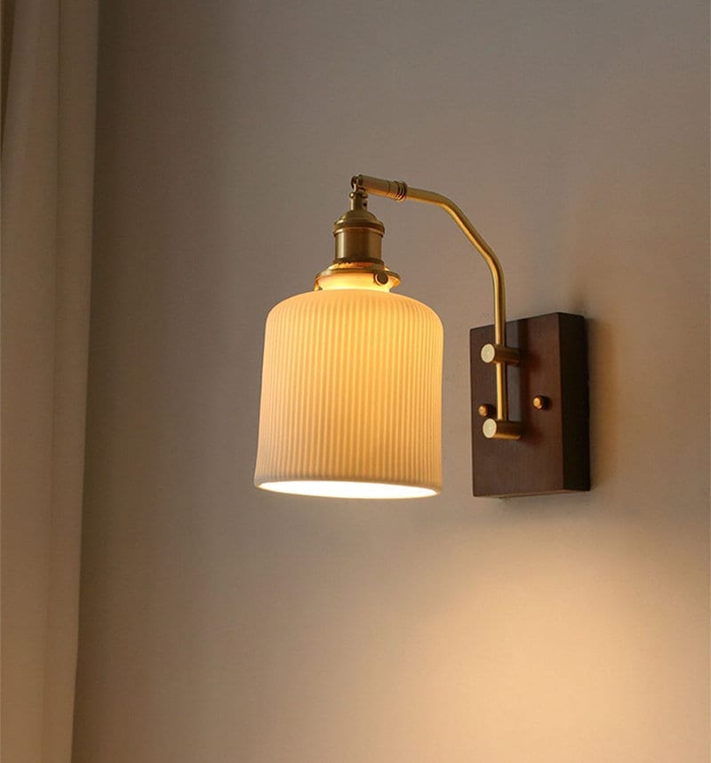 Aveline | Vintage Ceramic LED Wall Light With Black Walnut Wood Fixture | Petprovac