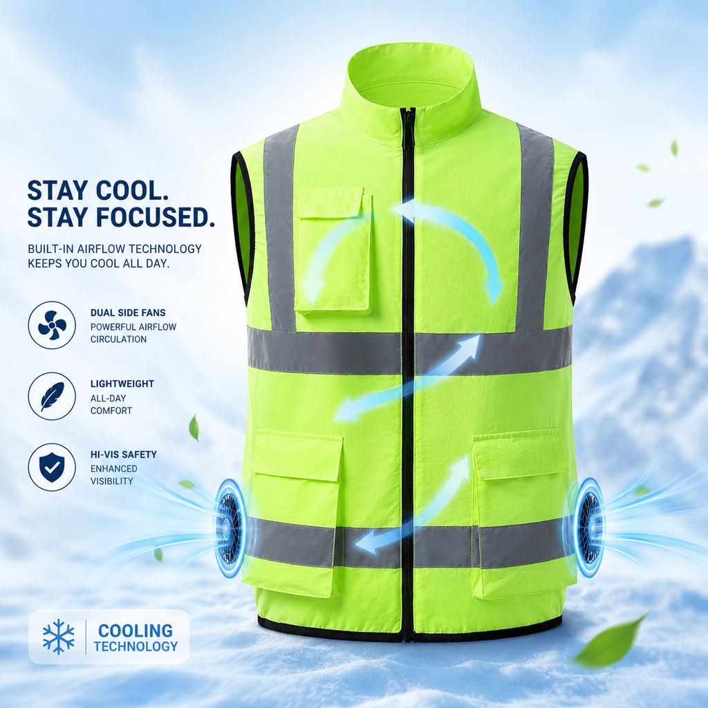 Chladicí vesta AirFlow s dobíjecím ventilátorem pro venkovní práci, stavbu a cestování