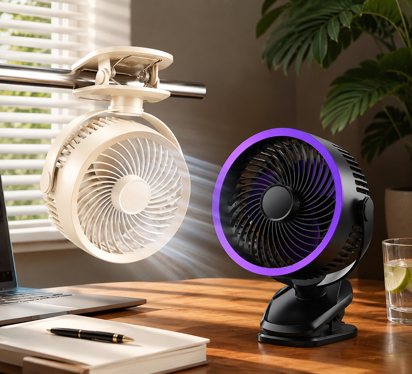 Ventilateur de bureau portable silencieux ChargeBreeze Clip USB rechargeable, 5 vitesses