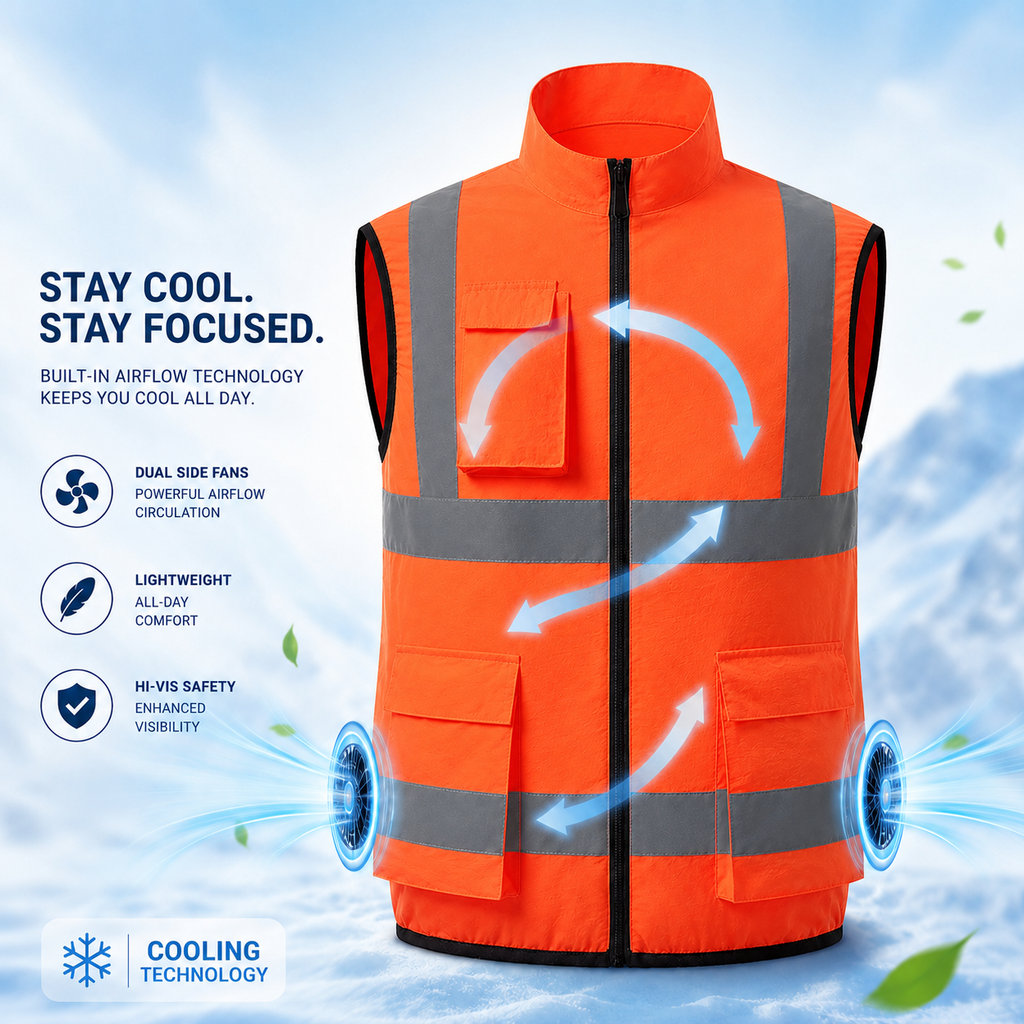 Chladicí vesta AirFlow s dobíjecím ventilátorem pro venkovní práci, stavbu a cestování