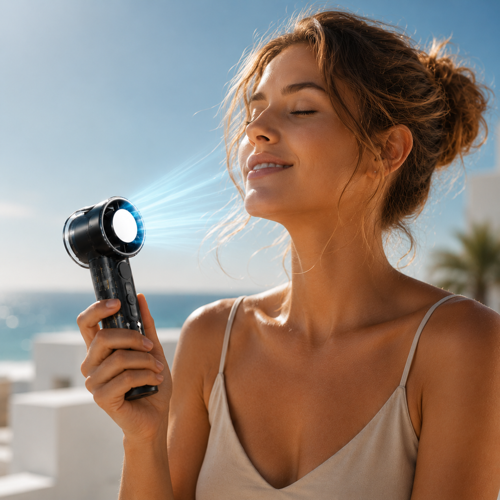 BreezeGo 3000mAh USB-C Handheld, Portable Fan for Personal Cooling on Travel and Outdoors