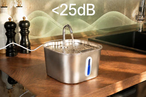 Fuente compacta para gatos de acero inoxidable con bomba silenciosa y filtro de varias etapas para hidratación diaria