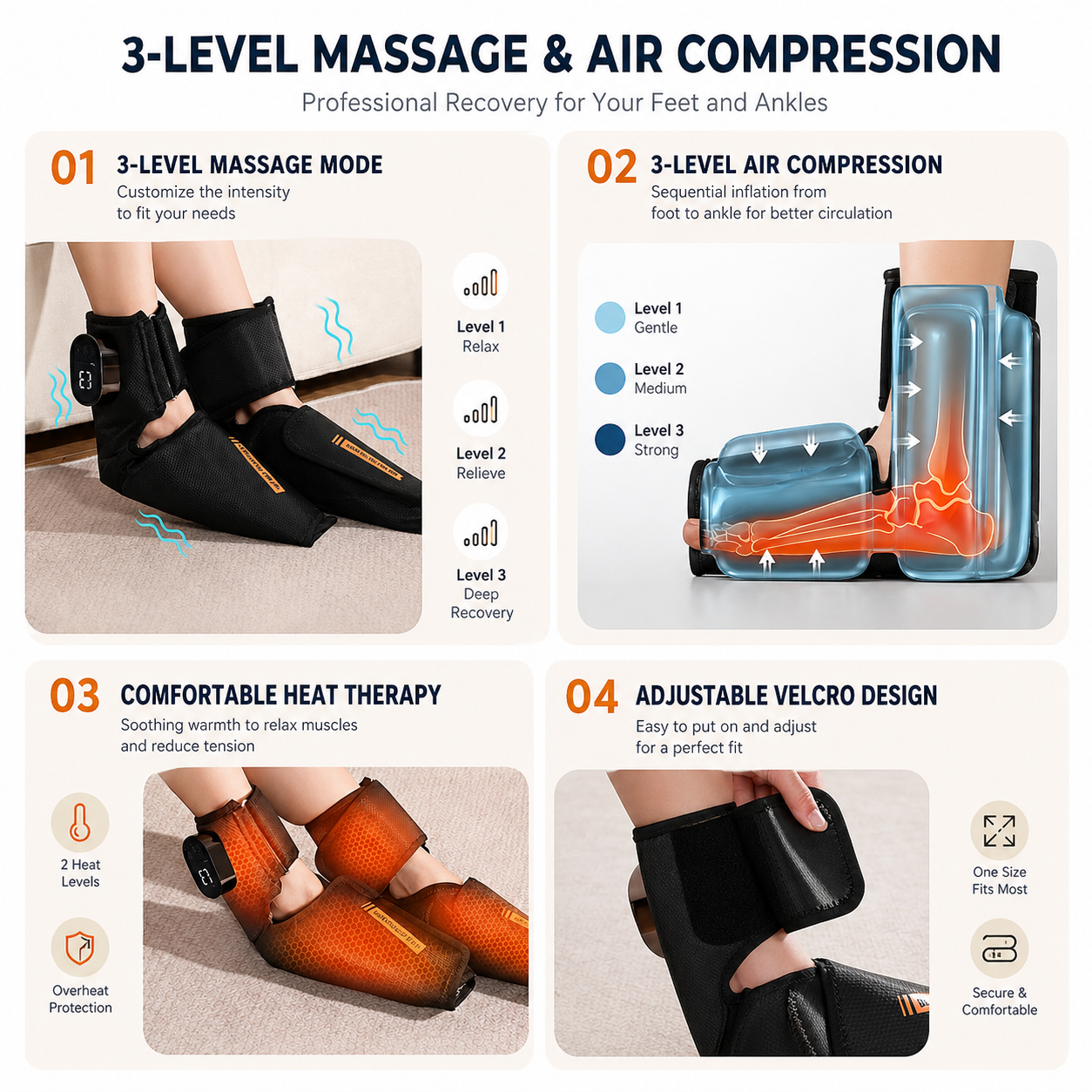 Tragbarer Kompressions-Fuß- und Knöchel-Massager – Wärme, Vibration und Luftkompressionsentlastung