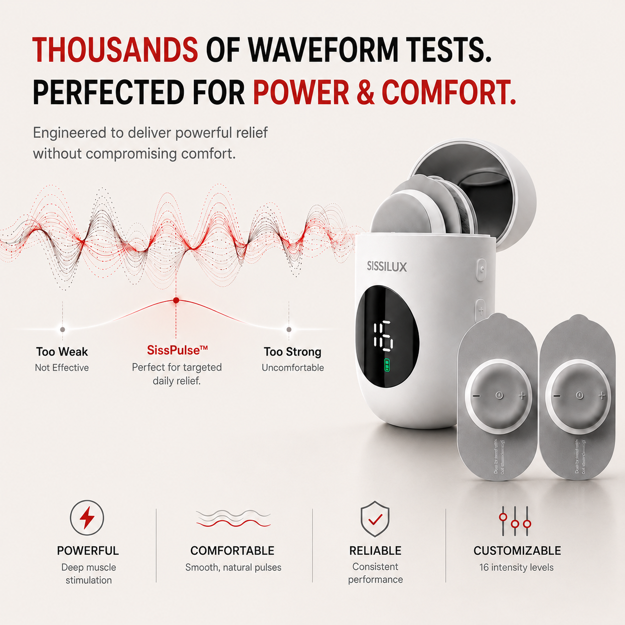 Wireless TENS & EMS Unit – Portable Muscle Relief with 6 Modes & 16 Intensity Levels
