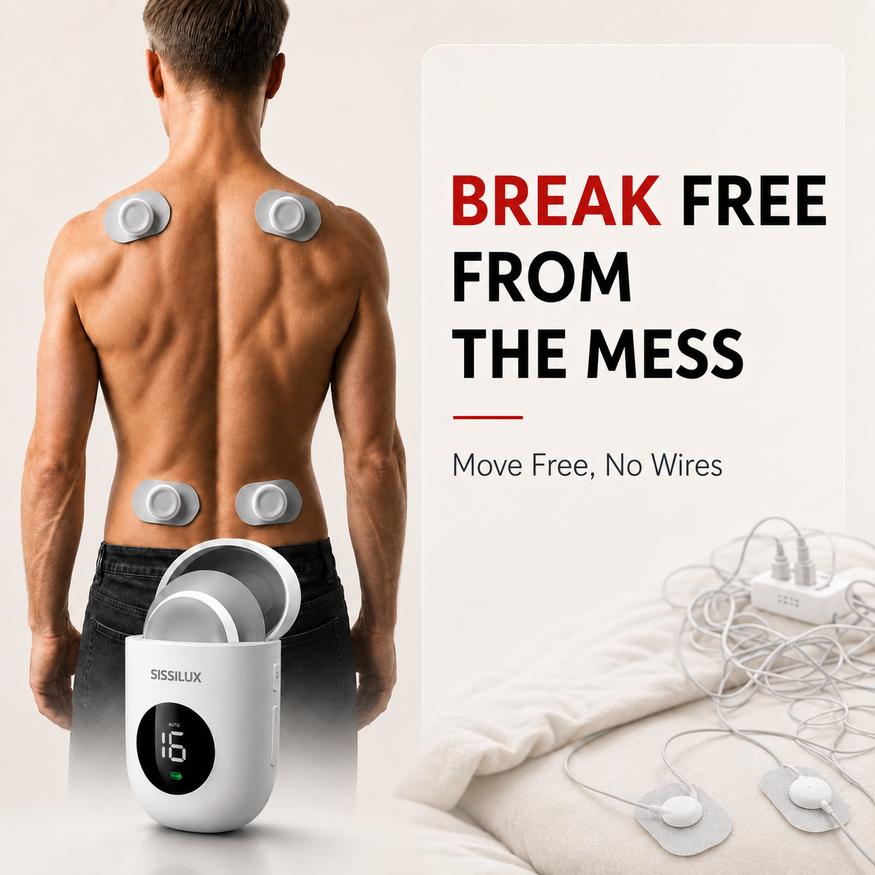Wireless TENS & EMS Unit – Portable Muscle Relief with 6 Modes & 16 Intensity Levels