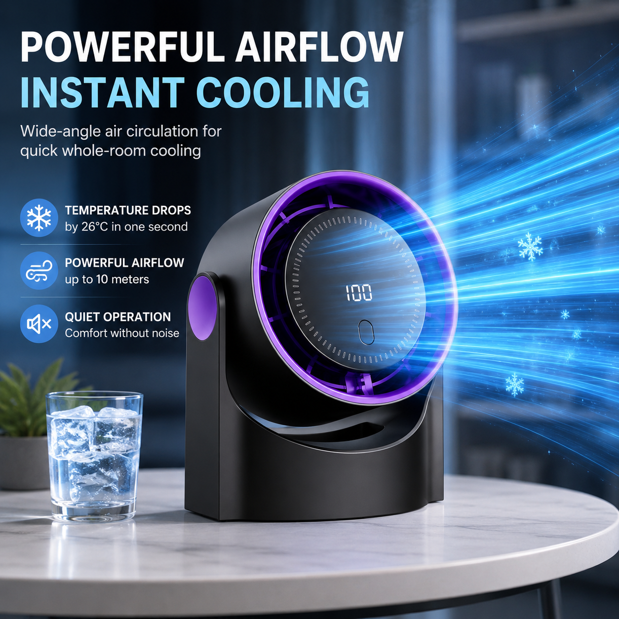 AirCirculate ポータブルワイヤレスUSBファン 家庭用・オフィス・寝室・寮の冷却用