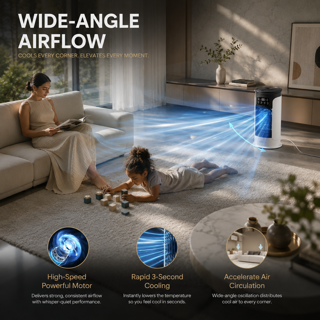 ArcticMist Přenosný 3v1 USB Chladič vzduchu, ventilátor, zvlhčovač a LED noční světlo