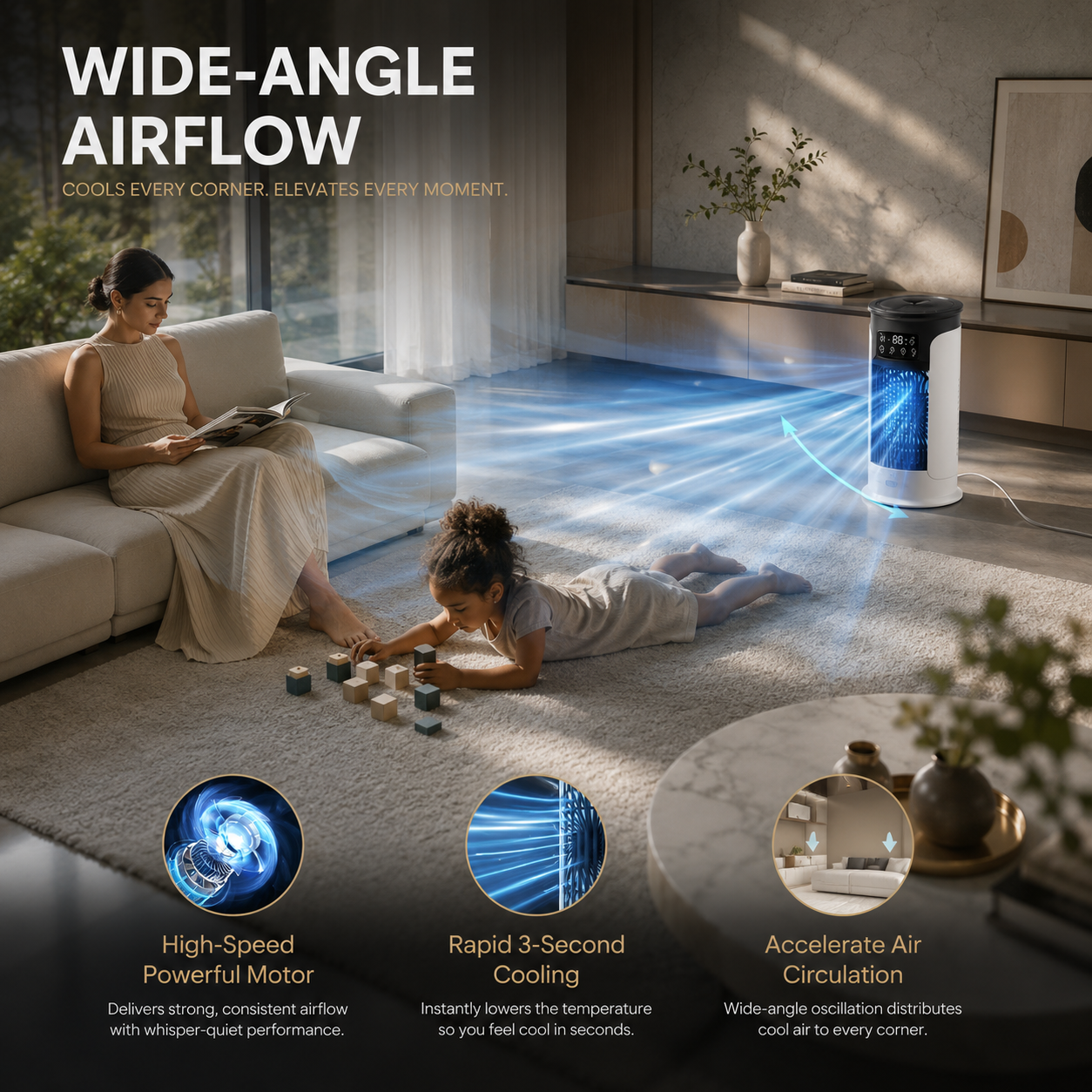 ArcticMist Přenosný 3v1 USB Chladič vzduchu, ventilátor, zvlhčovač a LED noční světlo