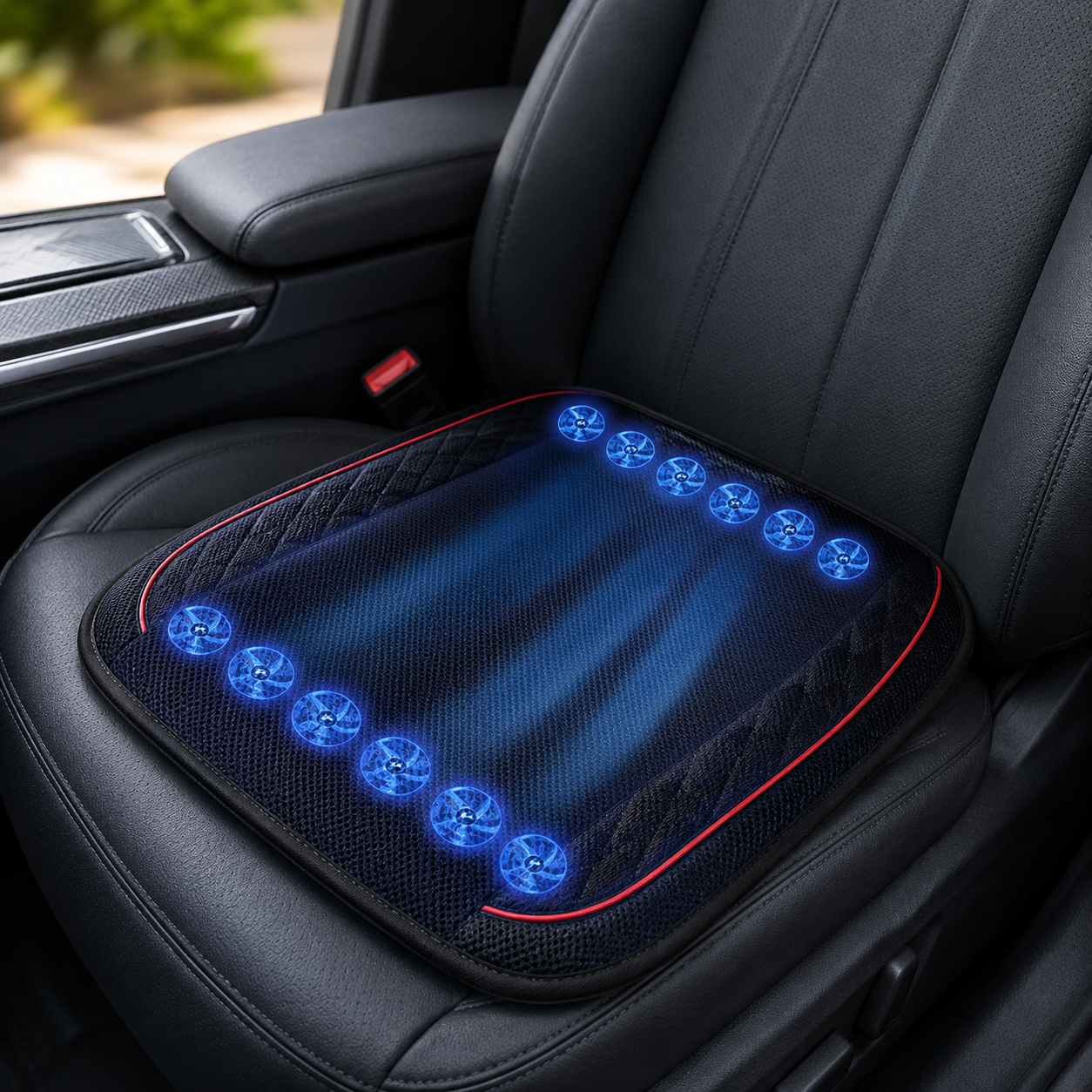 Chladicí polštářek na sedadlo auta s 10 ventilátory, USB 12V/24V větraný sedák