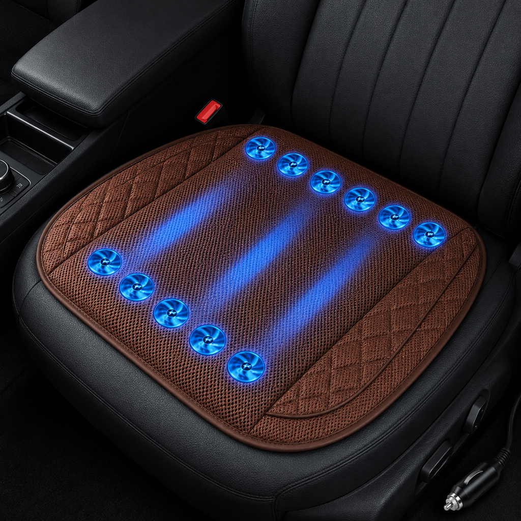 Chladicí polštářek na sedadlo auta s 10 ventilátory, USB 12V/24V větraný sedák