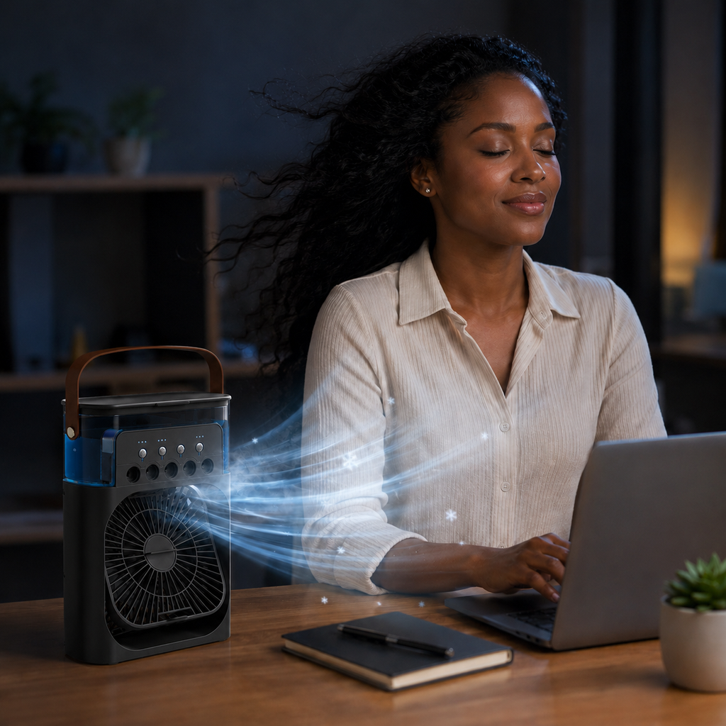 MistDesk Mini Penyejuk Meja Dengan Humidifier Boleh Cas Semula USB