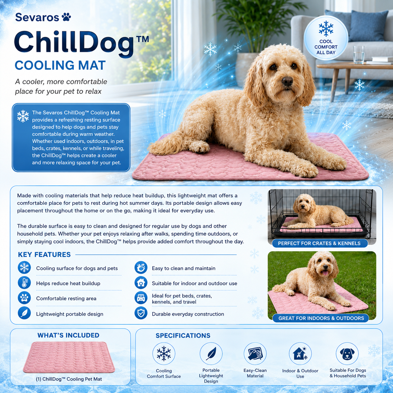 ChillDog önhűtő kutyapárna, nyomásra aktiválódó, áram nélkül, beltéri és kültéri használatra